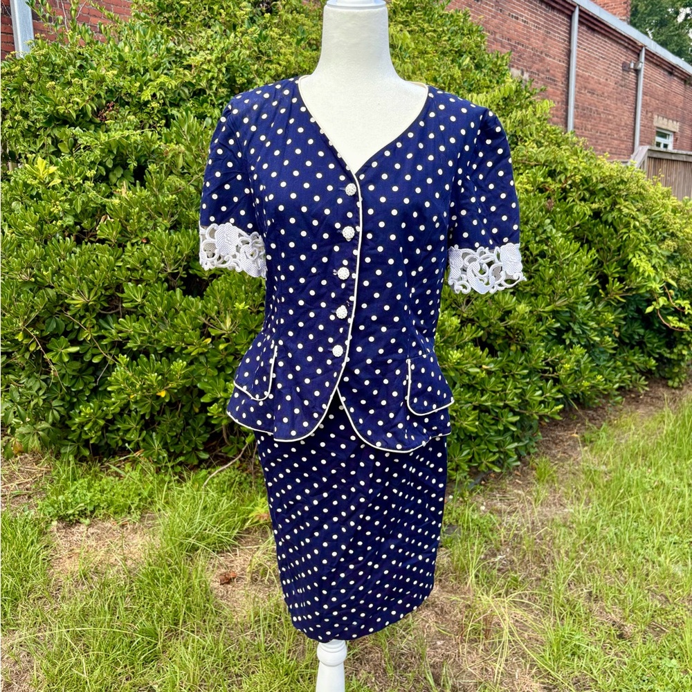 Leslie Lucks Vintage Polka Dot Peplum Skirt Set | Size 12 | Made in USA